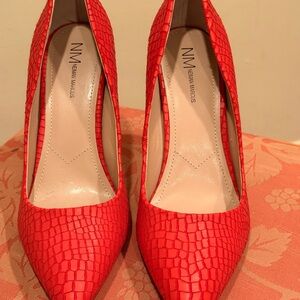 Neiman Marcus Vibrant Red Croc-Embossed Heels